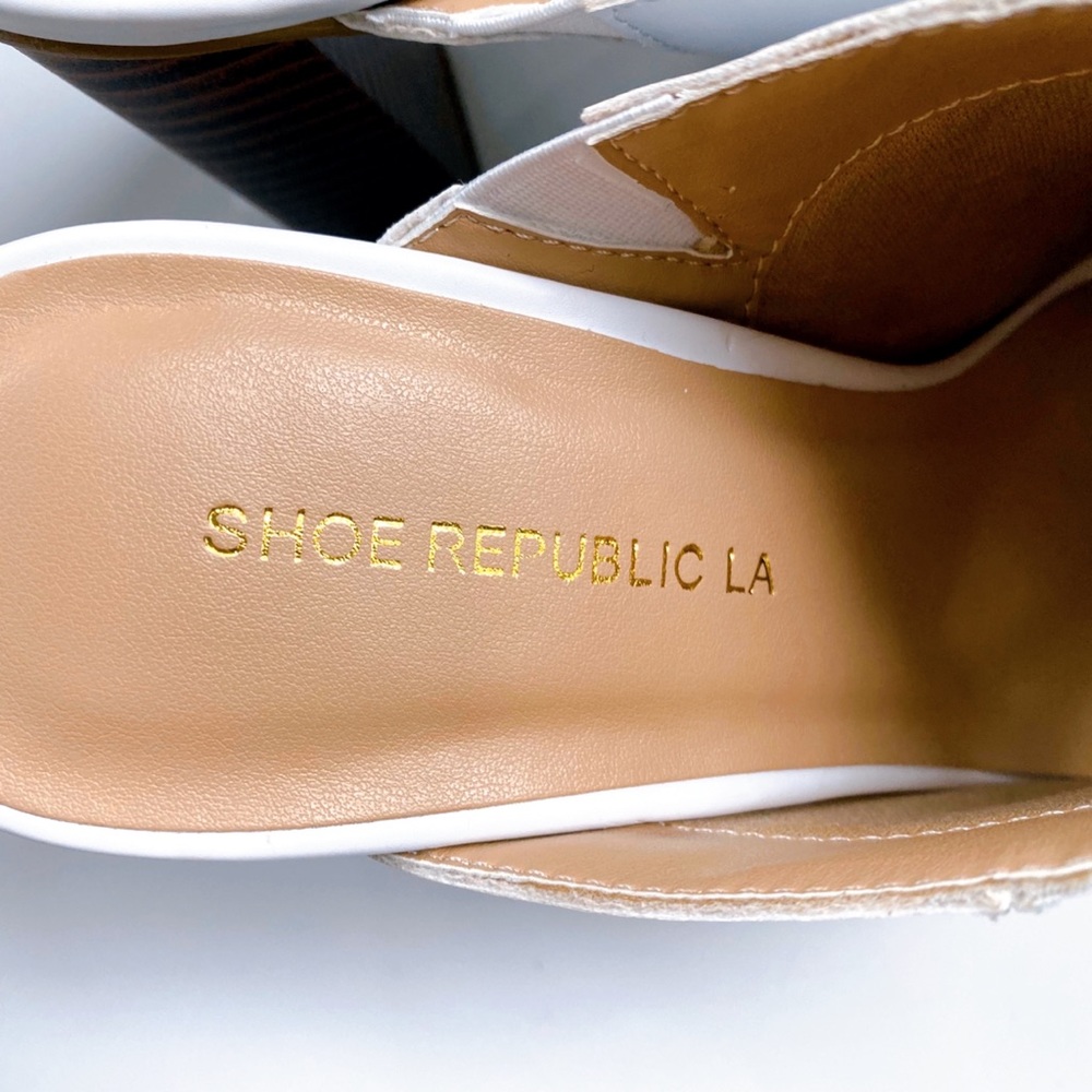 👡 WHITE FAUX LEATHER STITCHED CHUNKY HEEL MULES! - Picture 11 of 16